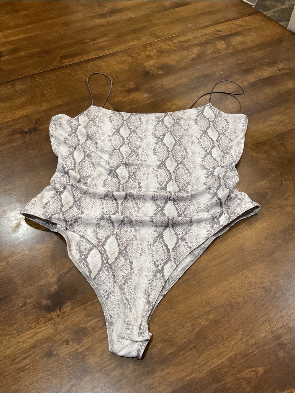 Forever 21 Taupe Snake-Print Spaghetti Strap Bodysuit